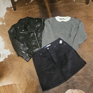 Bundle H&M Stripped Sweater Old Navy Corduroy Skirt Faux Leather Jacket Med 10